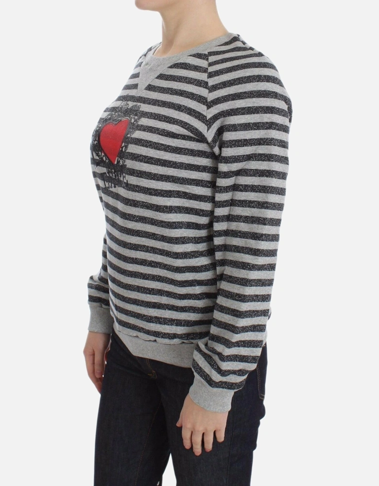 Crew-Neck Striped Pullover Sweater with Logo Details Women - Gray