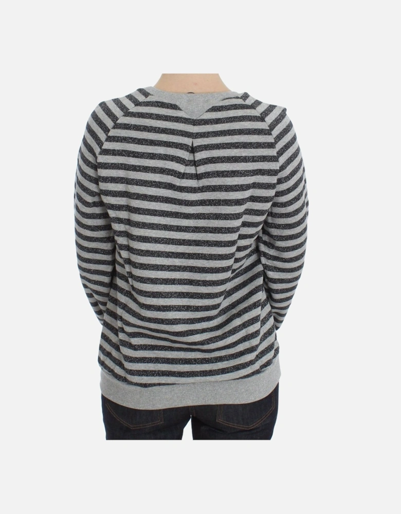 Crew-Neck Striped Pullover Sweater with Logo Details Women - Gray
