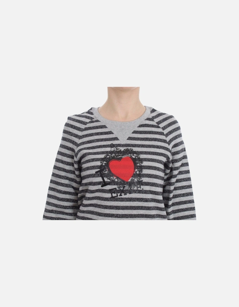 Crew-Neck Striped Pullover Sweater with Logo Details Women - Gray