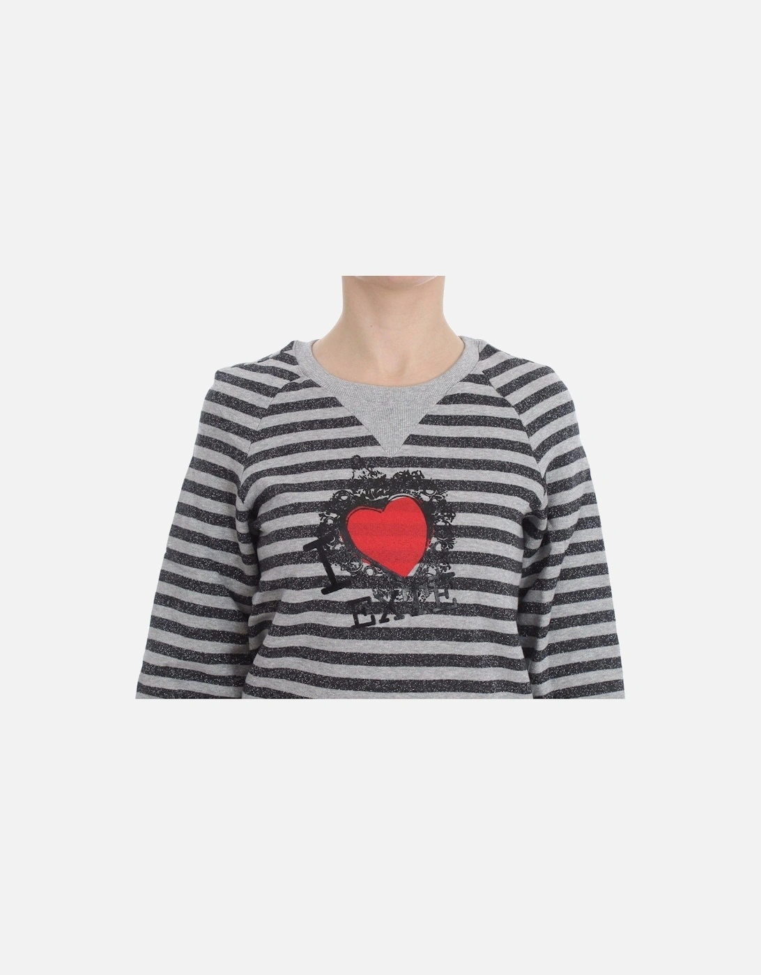 Crew-Neck Striped Pullover Sweater with Logo Details Women - Gray