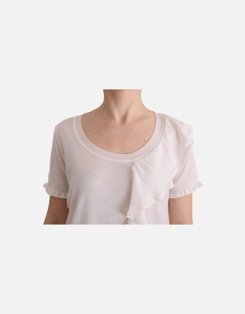 100% Lana Wool T-Shirt Top Women - White