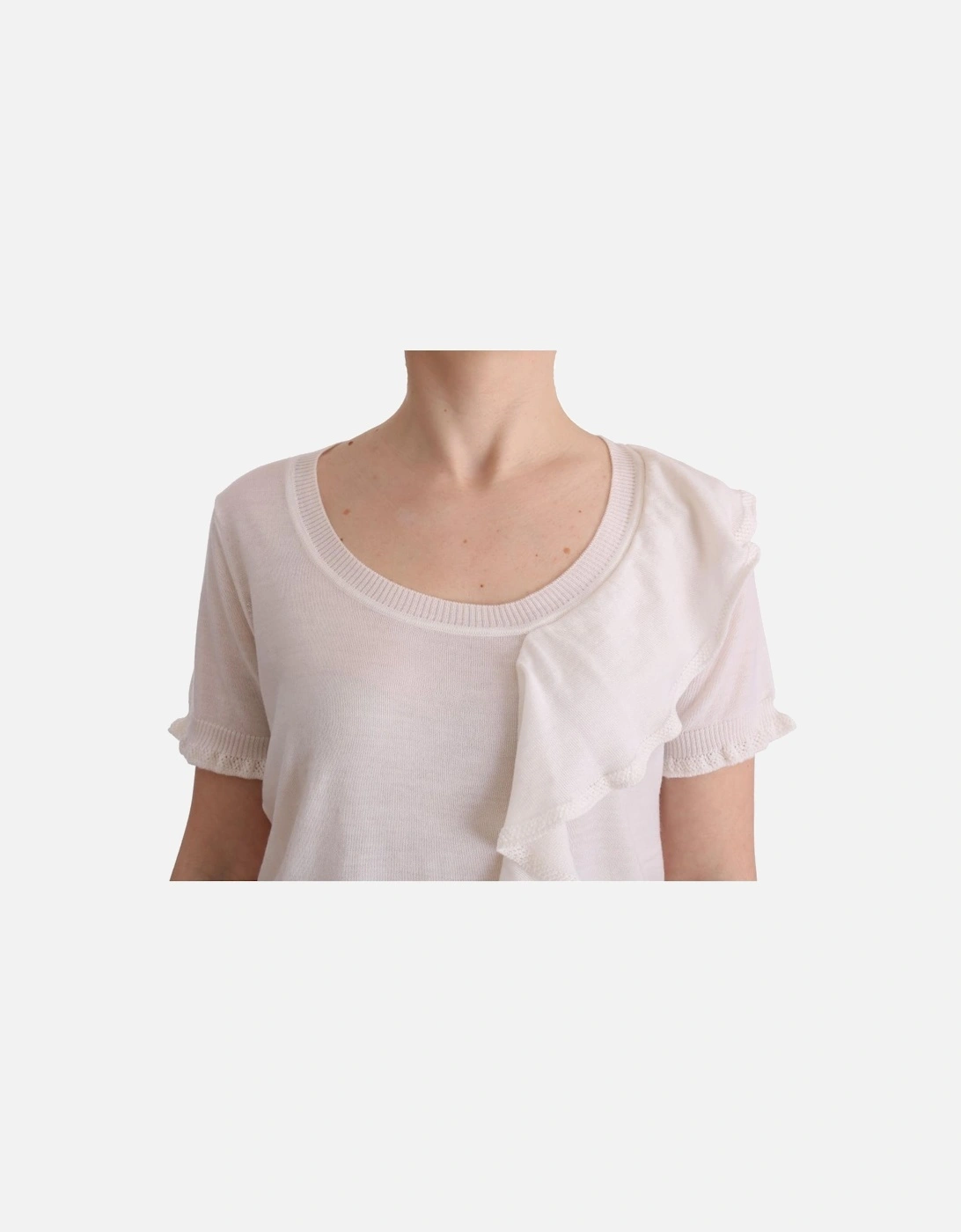 100% Lana Wool T-Shirt Top Women - White