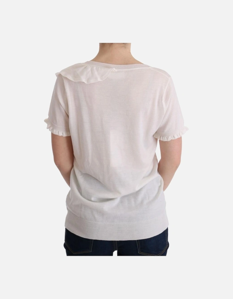 100% Lana Wool T-Shirt Top Women - White