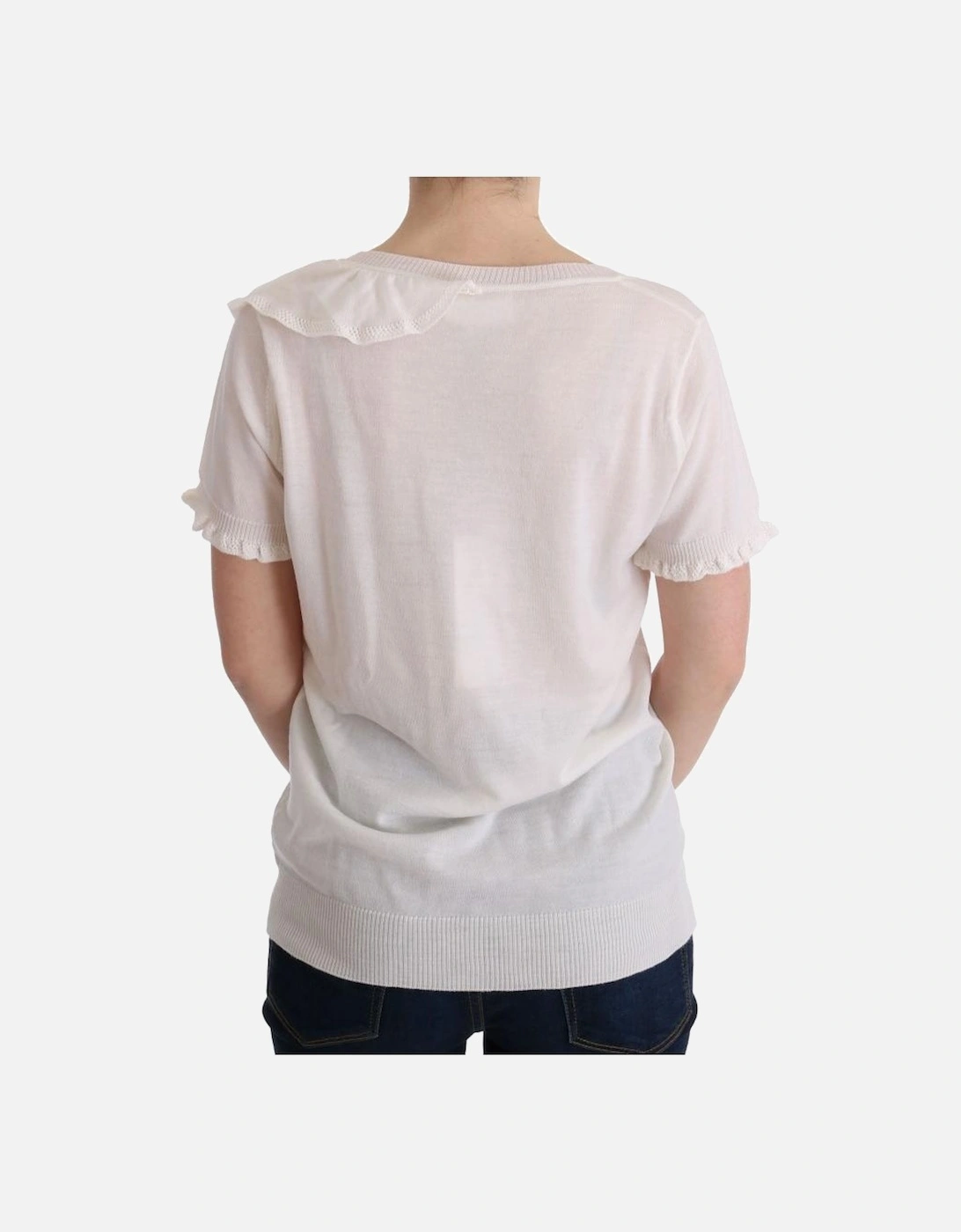 100% Lana Wool T-Shirt Top Women - White