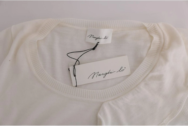 100% Lana Wool T-Shirt Top Women - White