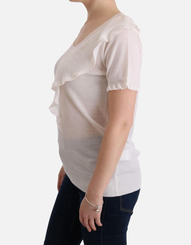 100% Lana Wool T-Shirt Top Women - White