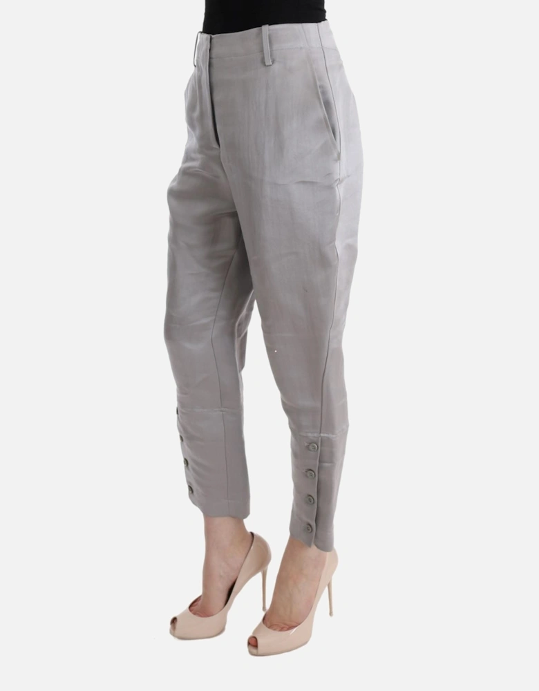 Cropped Grey Pants Button Detail Women - Gray Jeans