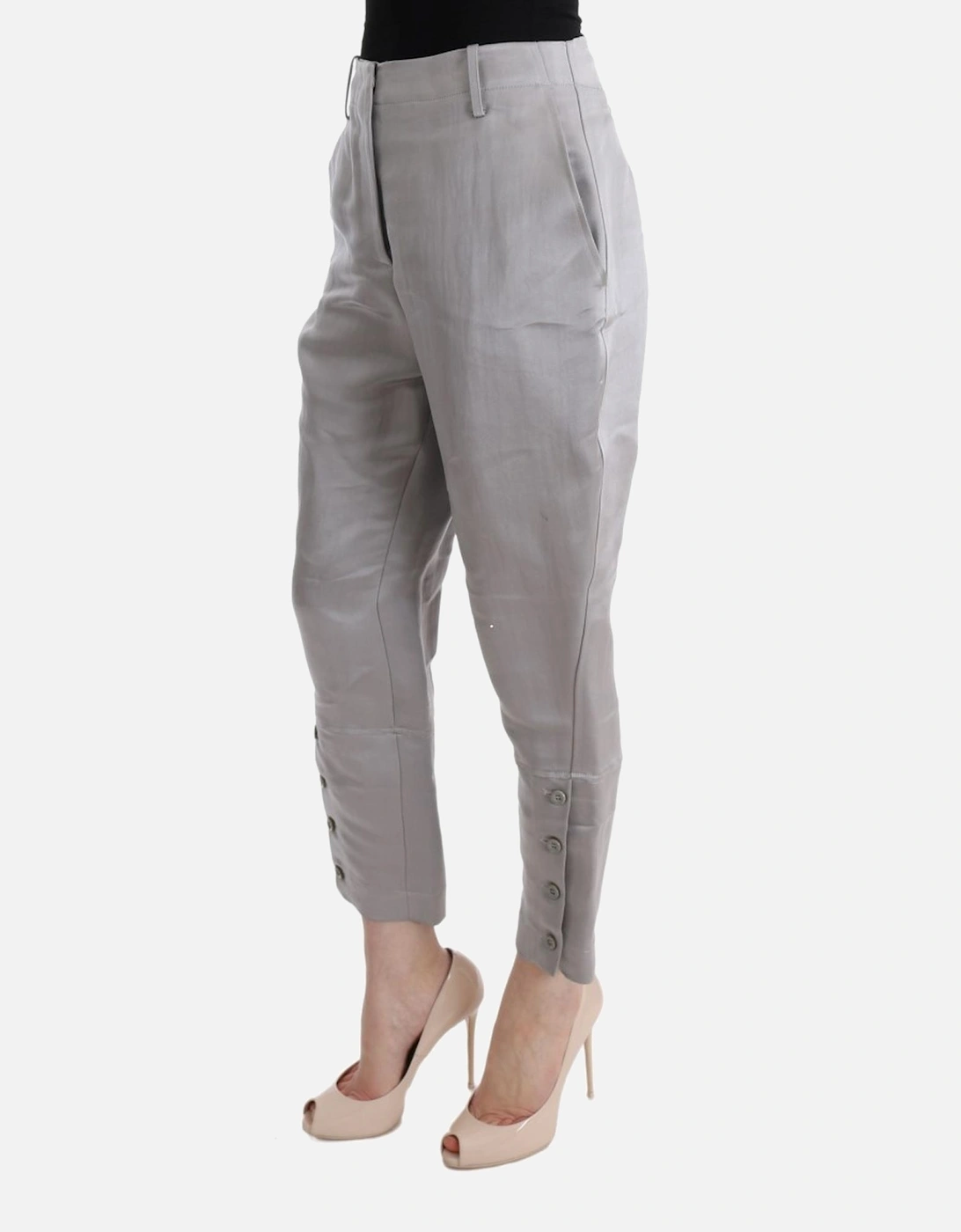 Cropped Grey Pants Button Detail Women - Gray Jeans