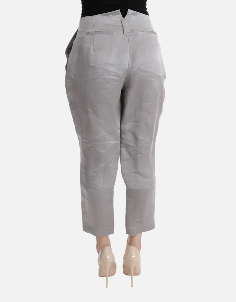 Cropped Grey Pants Button Detail Women - Gray Jeans