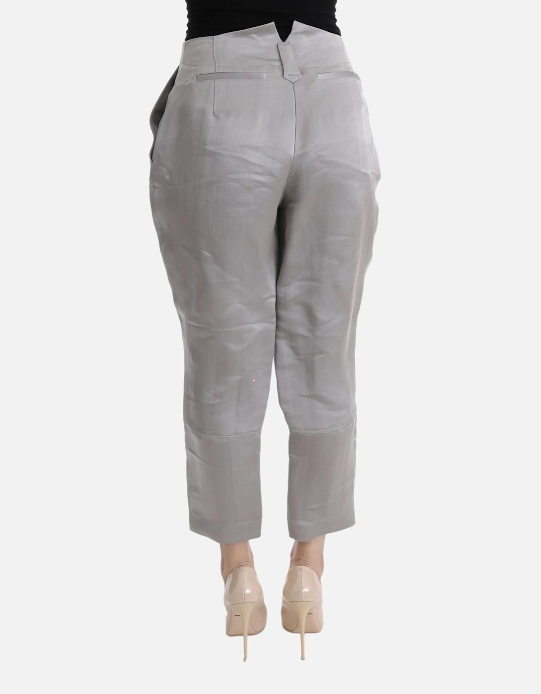 Cropped Grey Pants Button Detail Women - Gray Jeans
