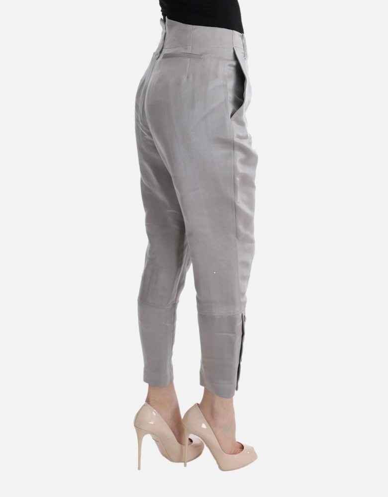 Cropped Grey Pants Button Detail Women - Gray Jeans