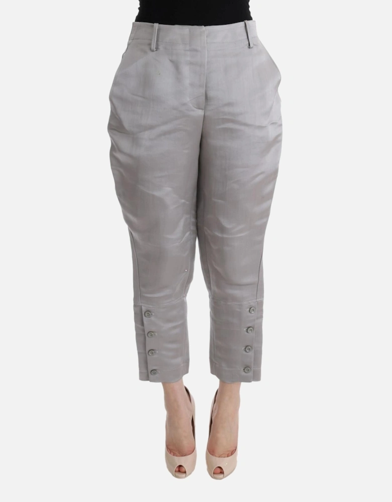 Cropped Grey Pants Button Detail Women - Gray Jeans