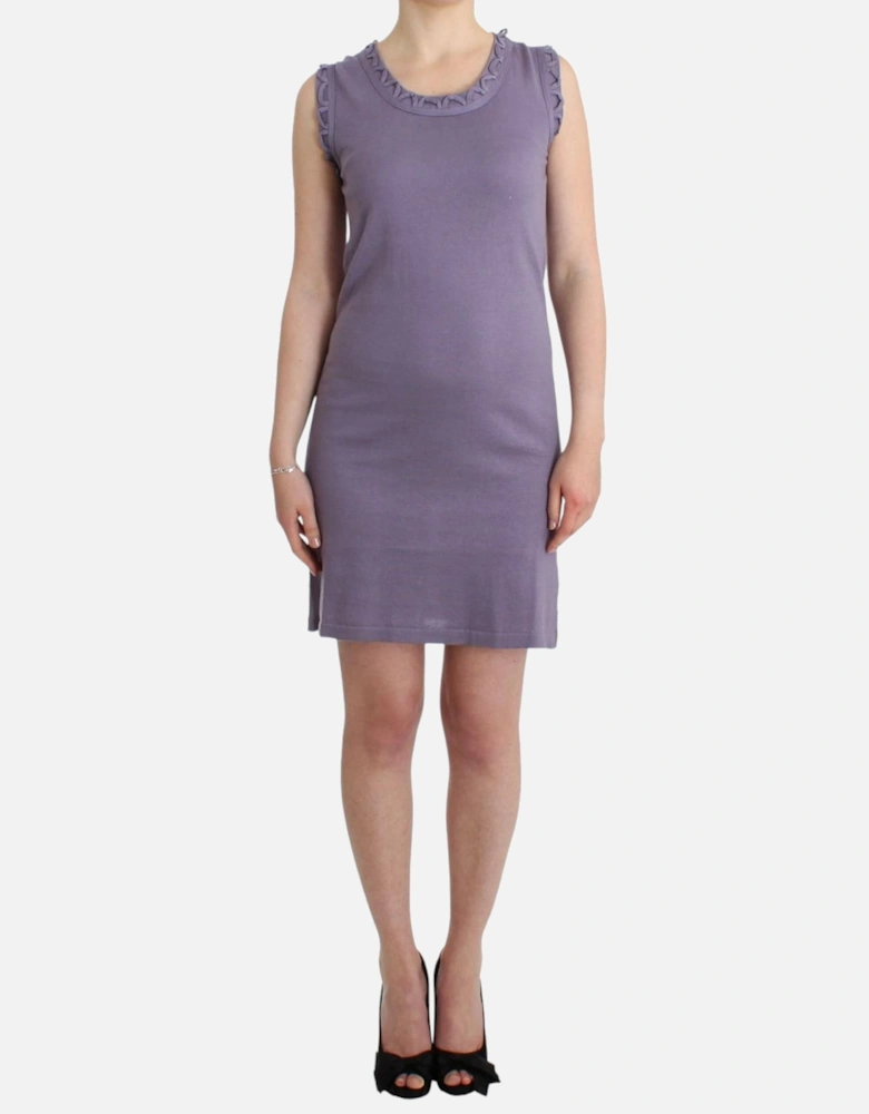 Knee Length Cotton Dress with Logo Details Women - Purple Dresses