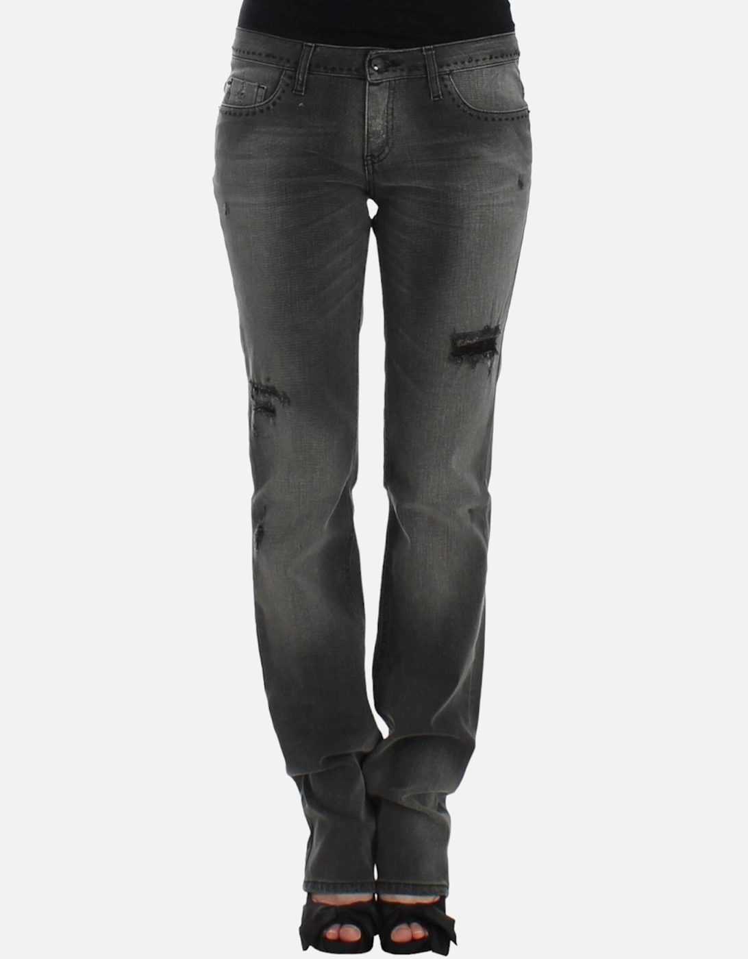 Gray Straight Leg Jeans with Logo Details Women Jeans, 7 of 6