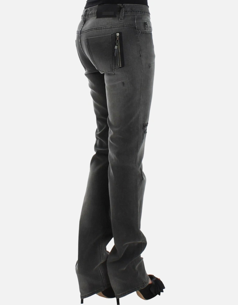 Gray Straight Leg Jeans with Logo Details Women Jeans