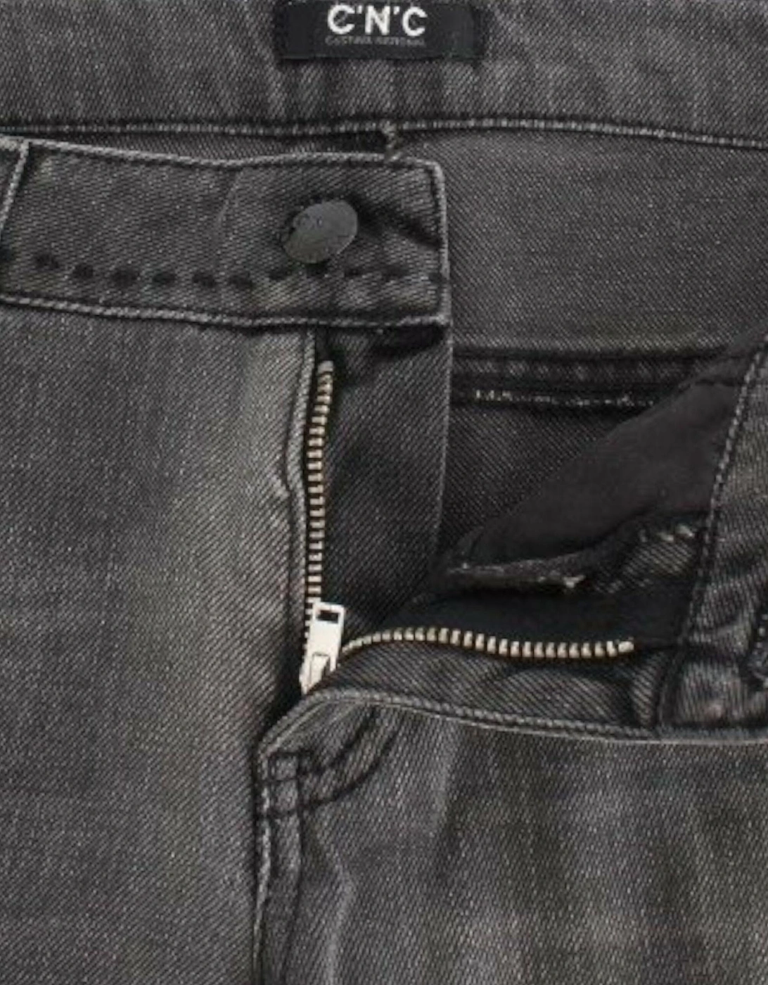 Gray Straight Leg Jeans with Logo Details Women Jeans