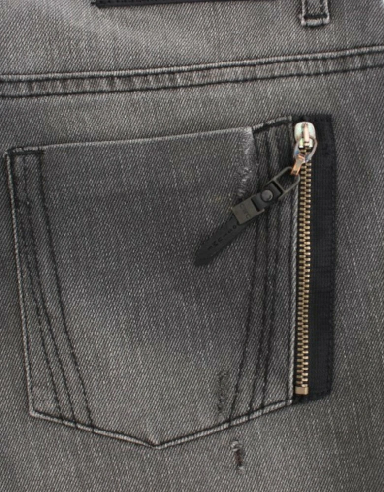 Gray Straight Leg Jeans with Logo Details Women Jeans
