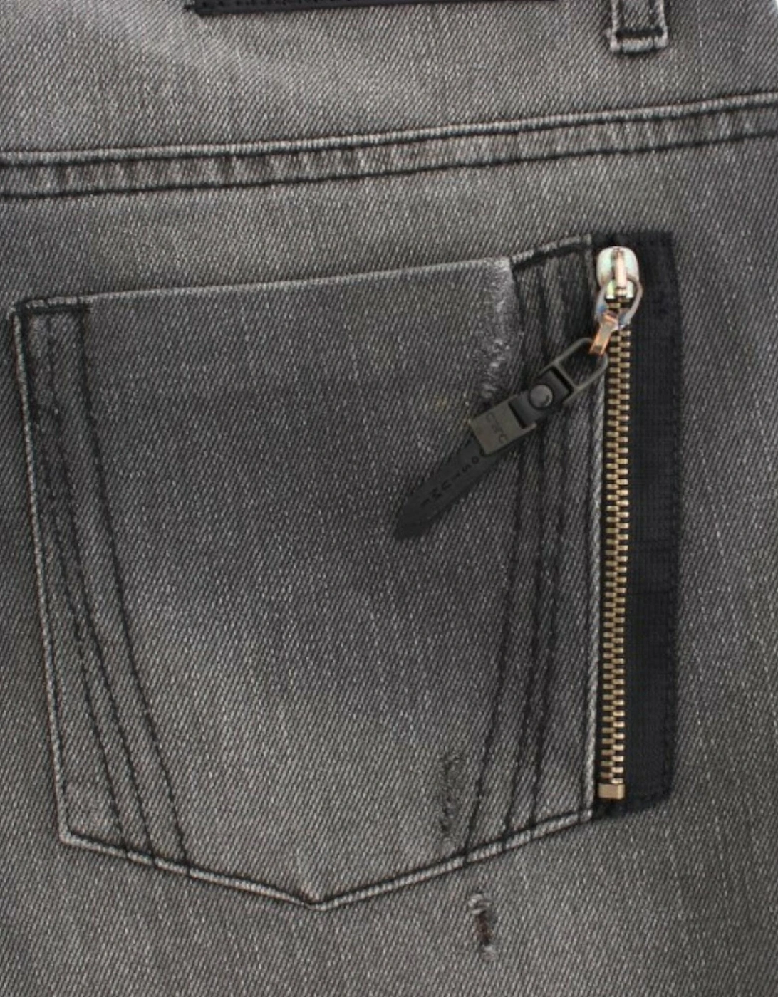 Gray Straight Leg Jeans with Logo Details Women Jeans