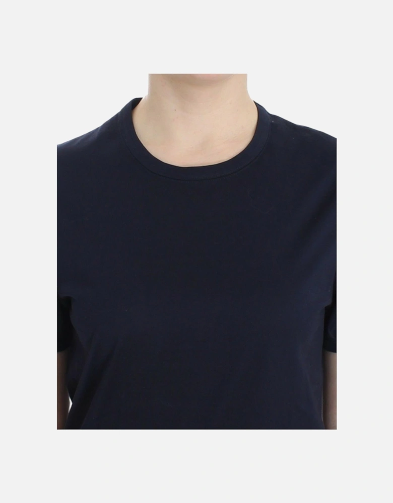 Short Sleeve Crewneck Logo Cotton T-Shirt Women - Blue