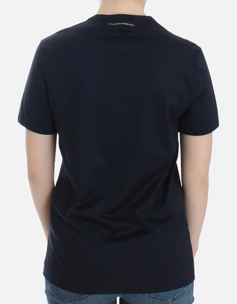 Short Sleeve Crewneck Logo Cotton T-Shirt Women - Blue
