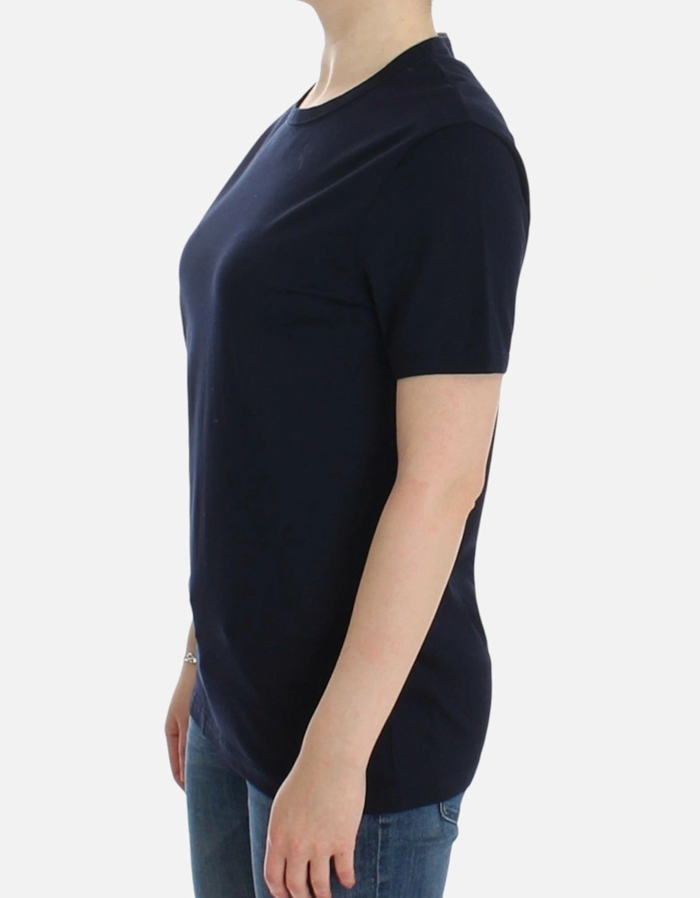 Short Sleeve Crewneck Logo Cotton T-Shirt Women - Blue