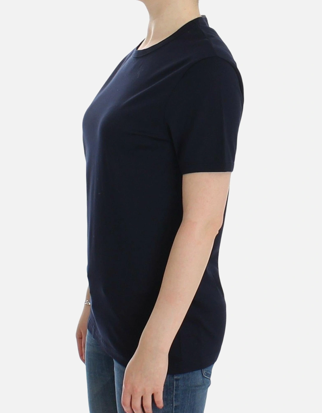 Short Sleeve Crewneck Logo Cotton T-Shirt Women - Blue