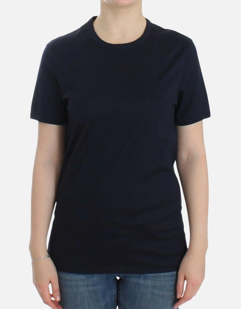 Short Sleeve Crewneck Logo Cotton T-Shirt Women - Blue