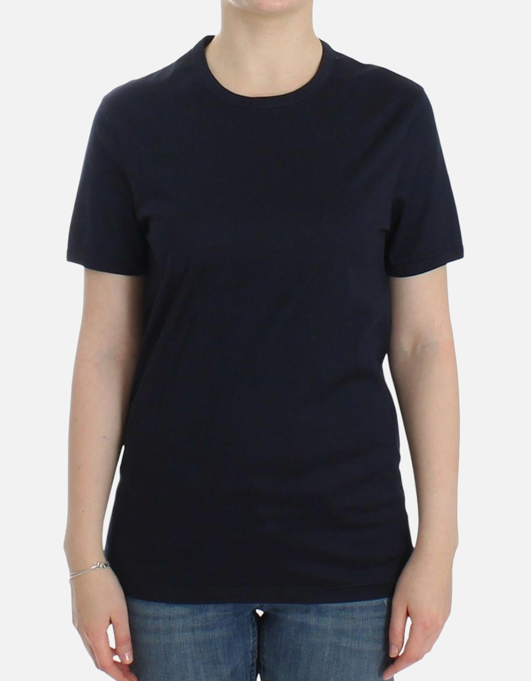 Short Sleeve Crewneck Logo Cotton T-Shirt Women - Blue, 7 of 6