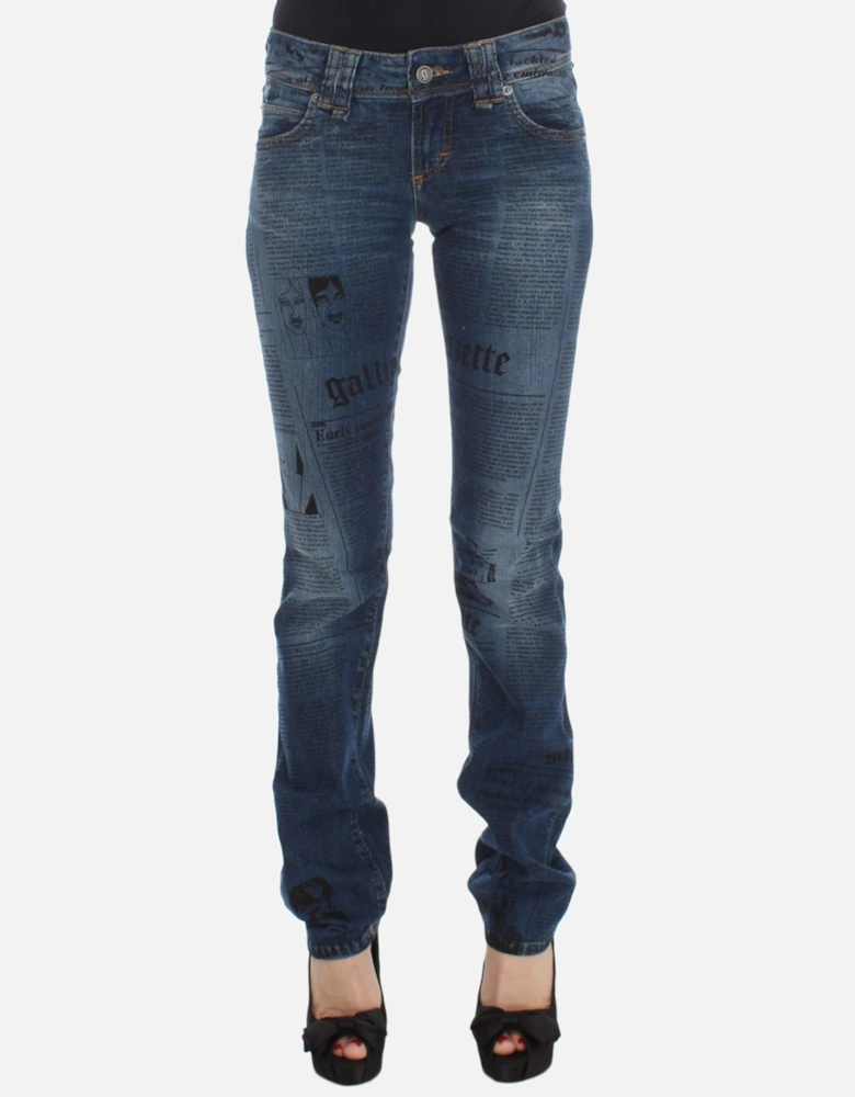 Newspaper Print Jeans Straight Leg Women - Blue Jeans