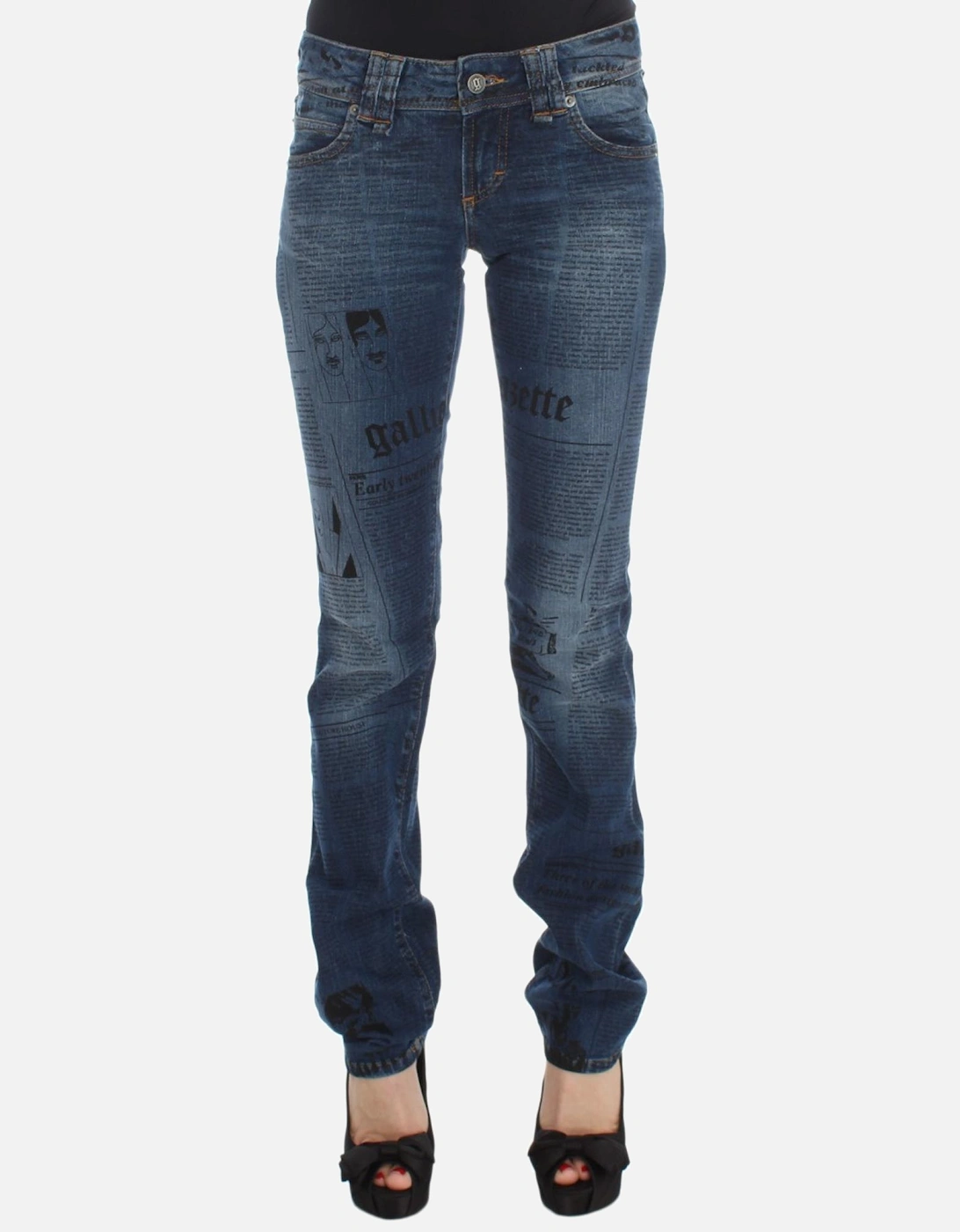 Newspaper Print Jeans Straight Leg Women - Blue Jeans, 7 of 6