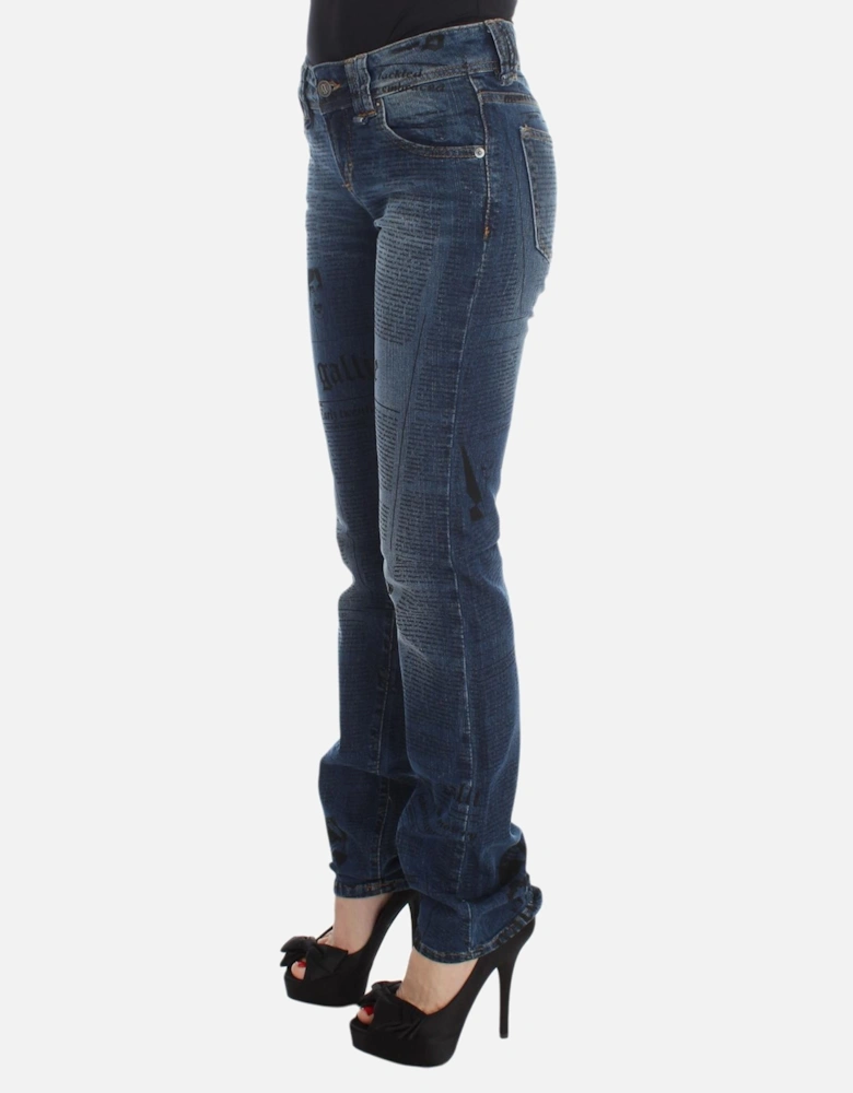 Newspaper Print Jeans Straight Leg Women - Blue Jeans