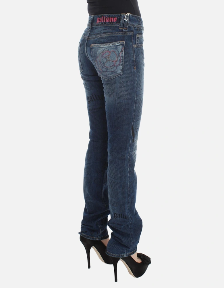 Newspaper Print Jeans Straight Leg Women - Blue Jeans