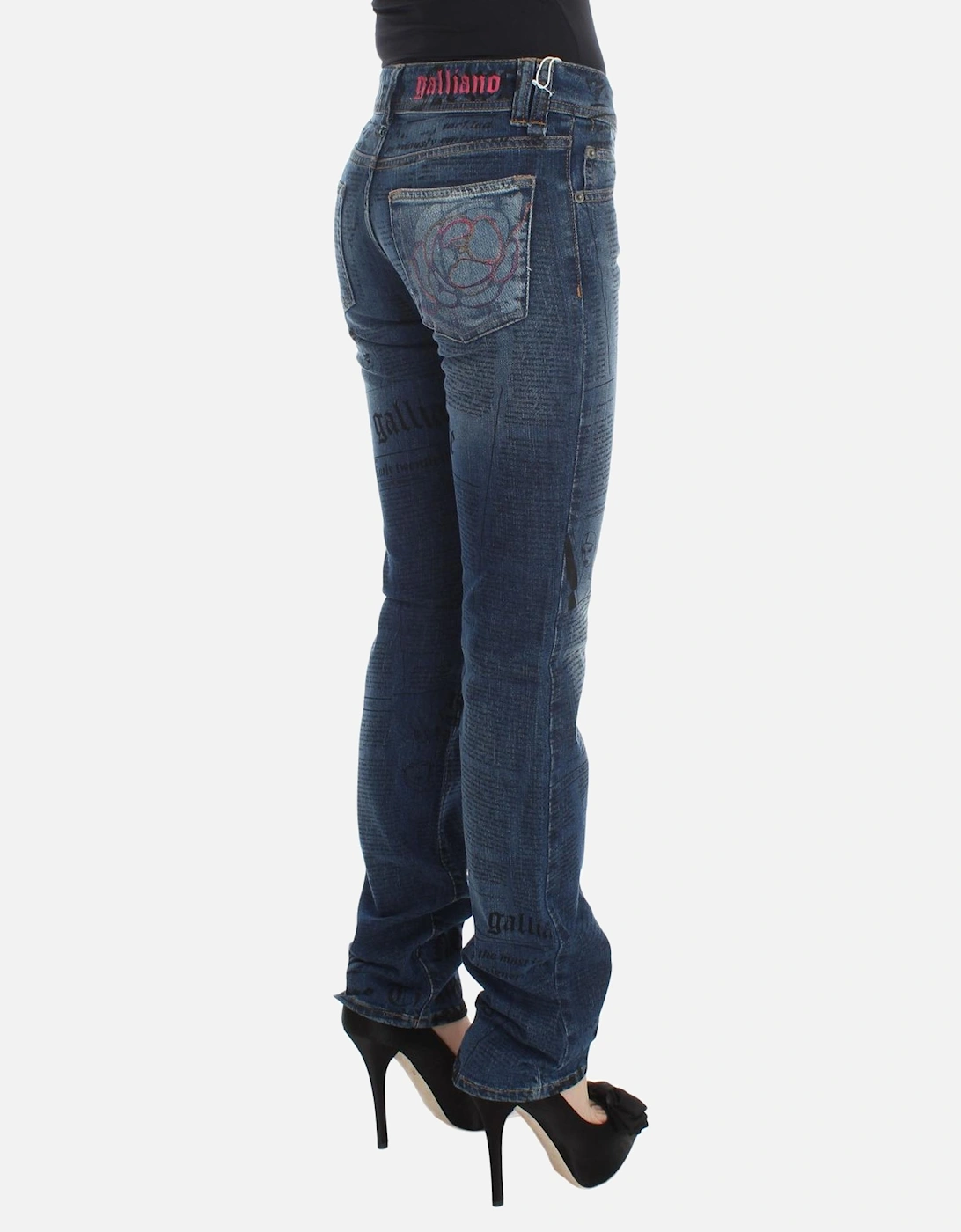 Newspaper Print Jeans Straight Leg Women - Blue Jeans