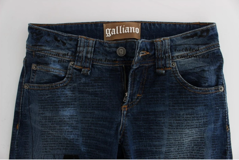 Newspaper Print Jeans Straight Leg Women - Blue Jeans