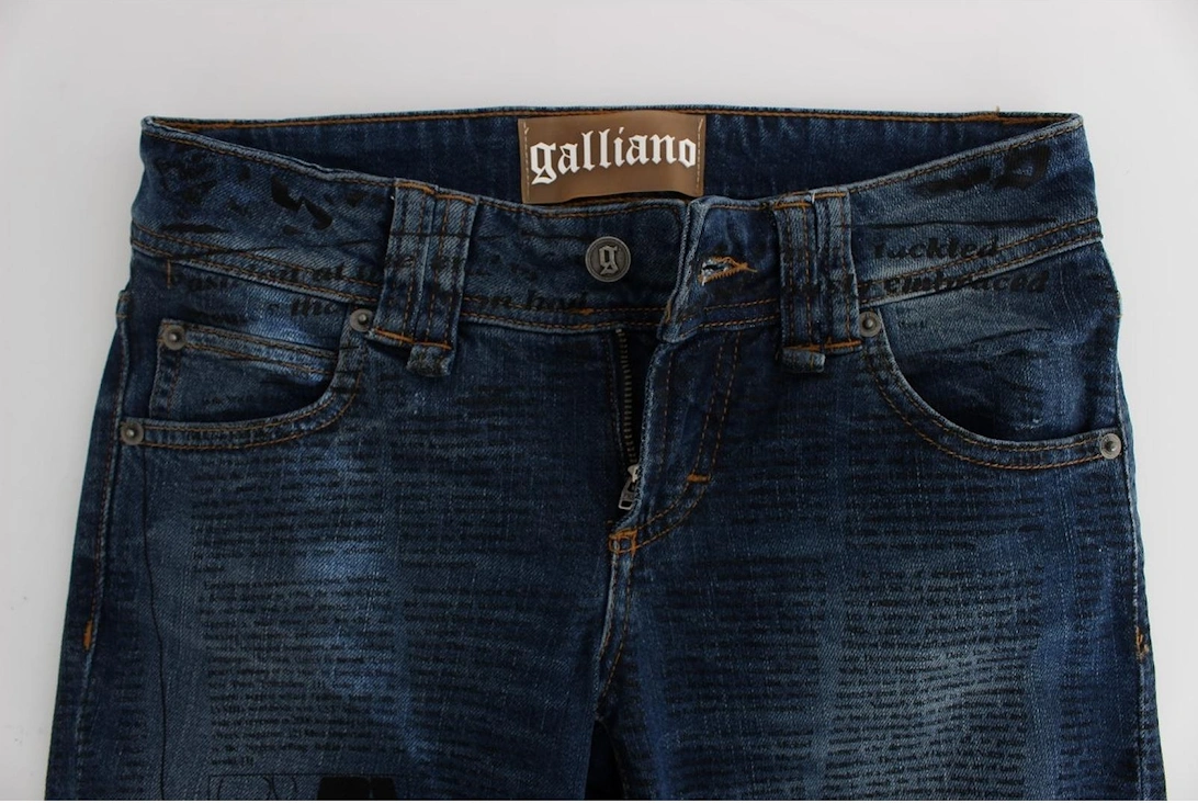 Newspaper Print Jeans Straight Leg Women - Blue Jeans