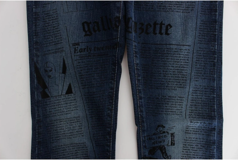 Newspaper Print Jeans Straight Leg Women - Blue Jeans