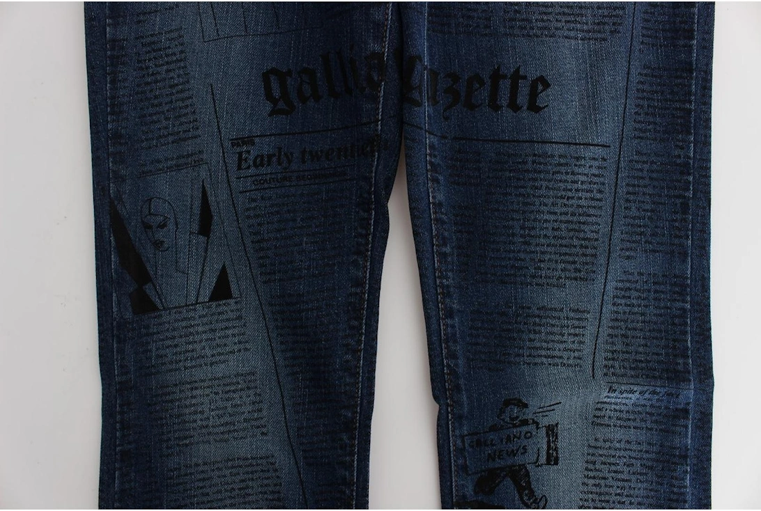 Newspaper Print Jeans Straight Leg Women - Blue Jeans