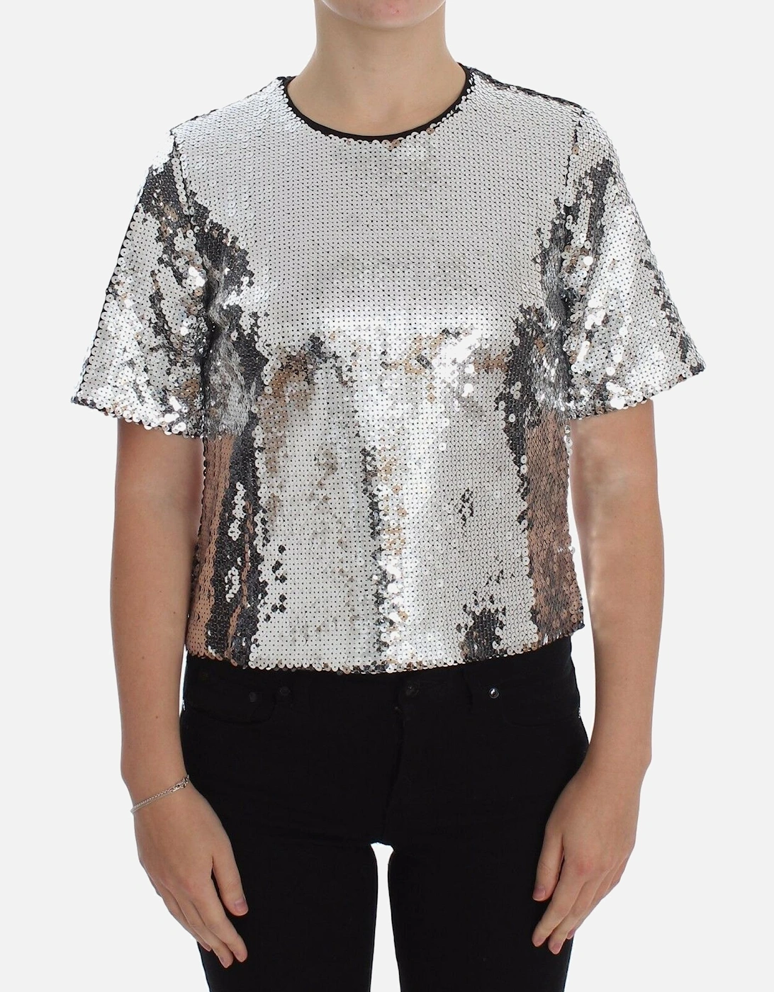 Dolce Gabbana Sequin Top Silver Women T-Shirts, 5 of 4