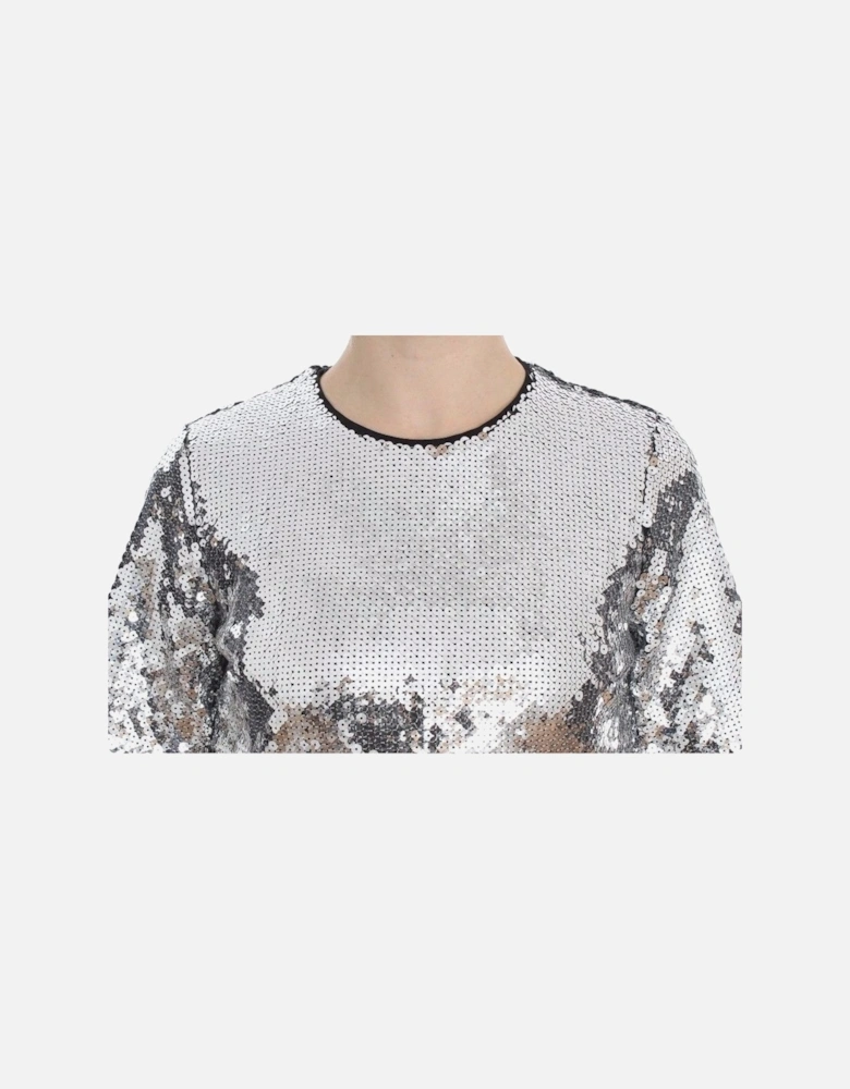 Dolce Gabbana Sequin Top Silver Women T-Shirts