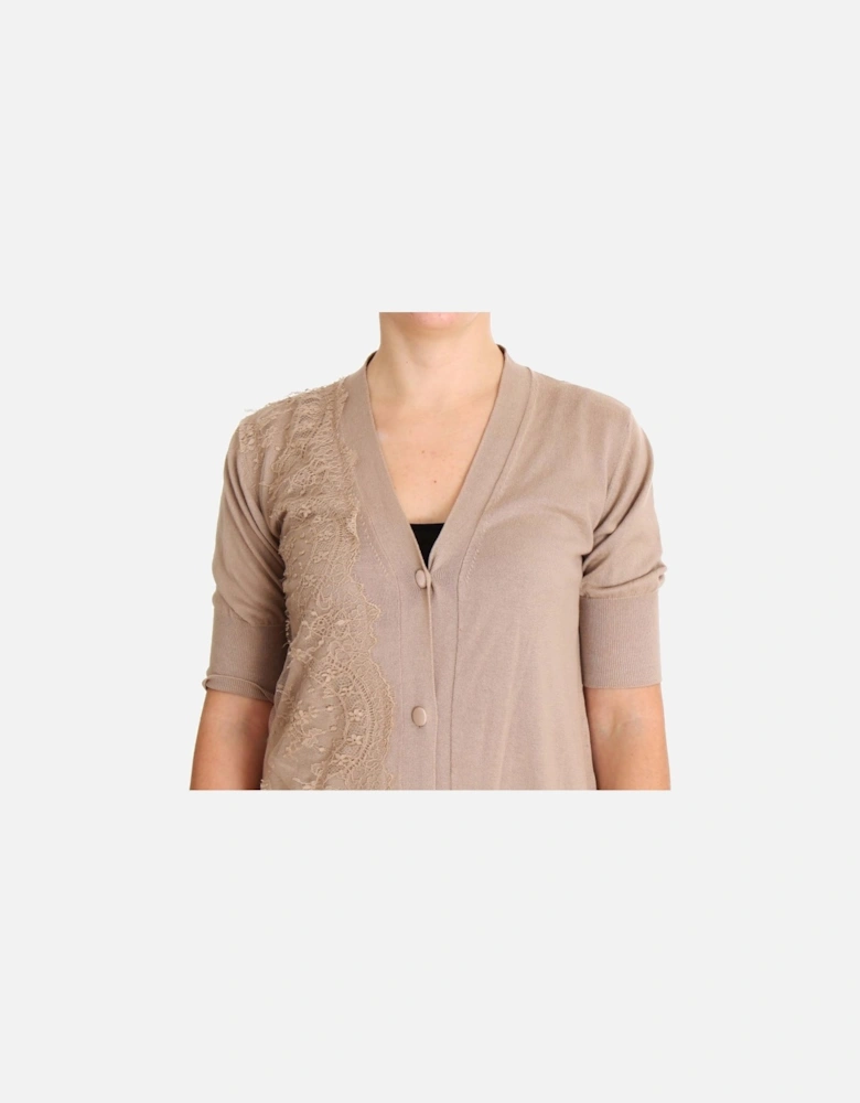 Lace Detail Short Sleeve Cardigan Women - Pink Sweaters