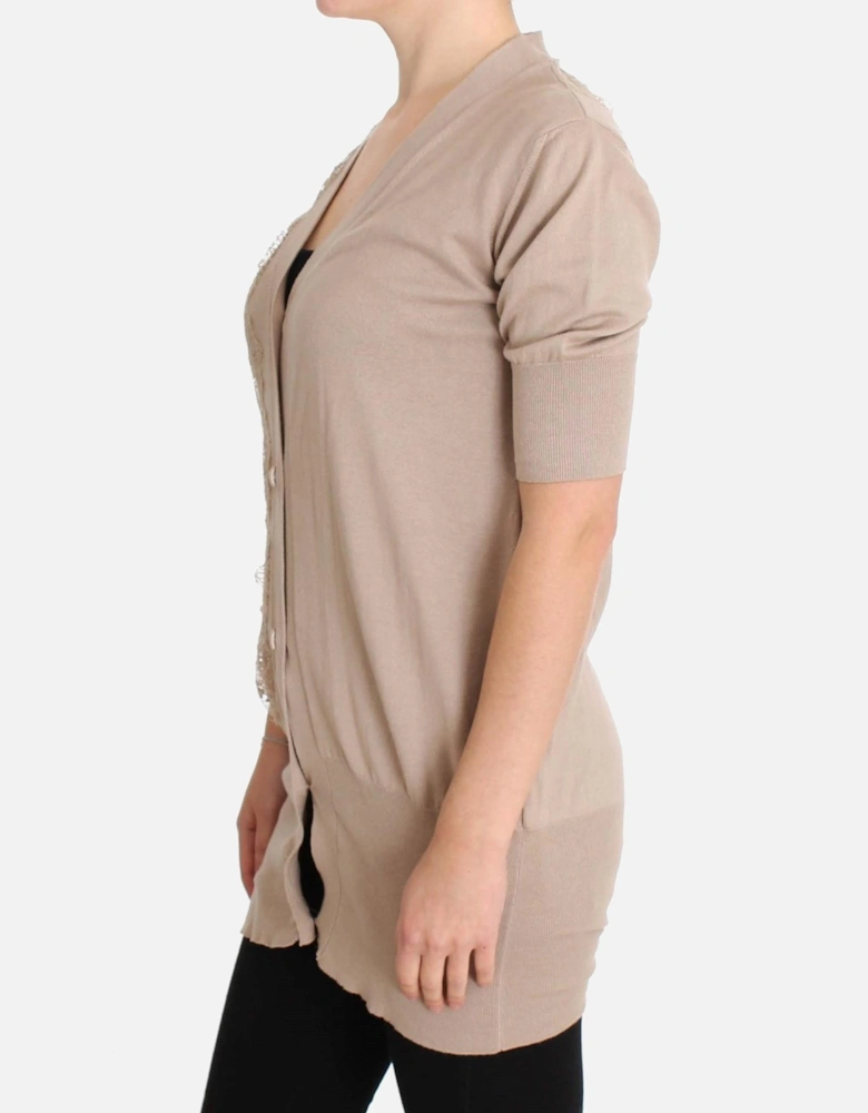 Lace Detail Short Sleeve Cardigan Women - Pink Sweaters