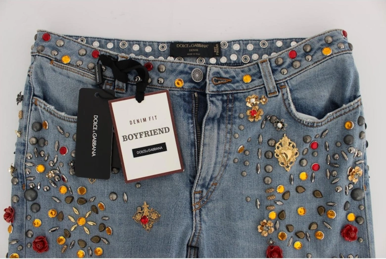 Dolce Gabbana Crystal Jeans Embellished Denim Women - Blue Jeans