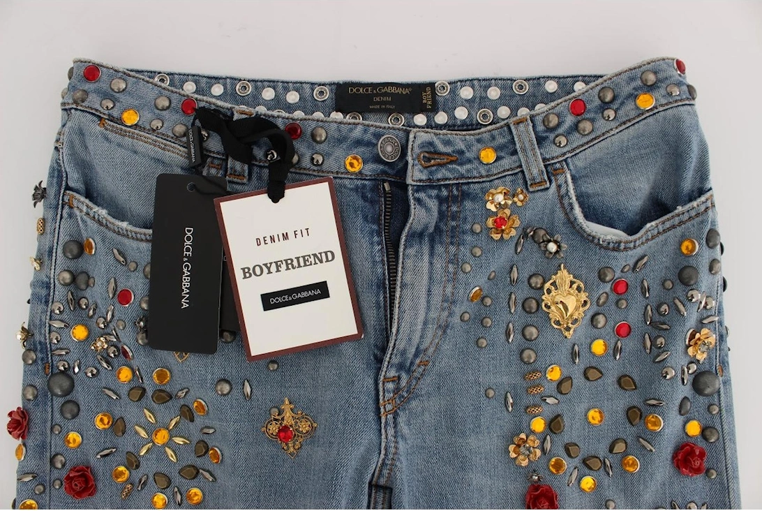 Dolce Gabbana Crystal Jeans Embellished Denim Women - Blue Jeans