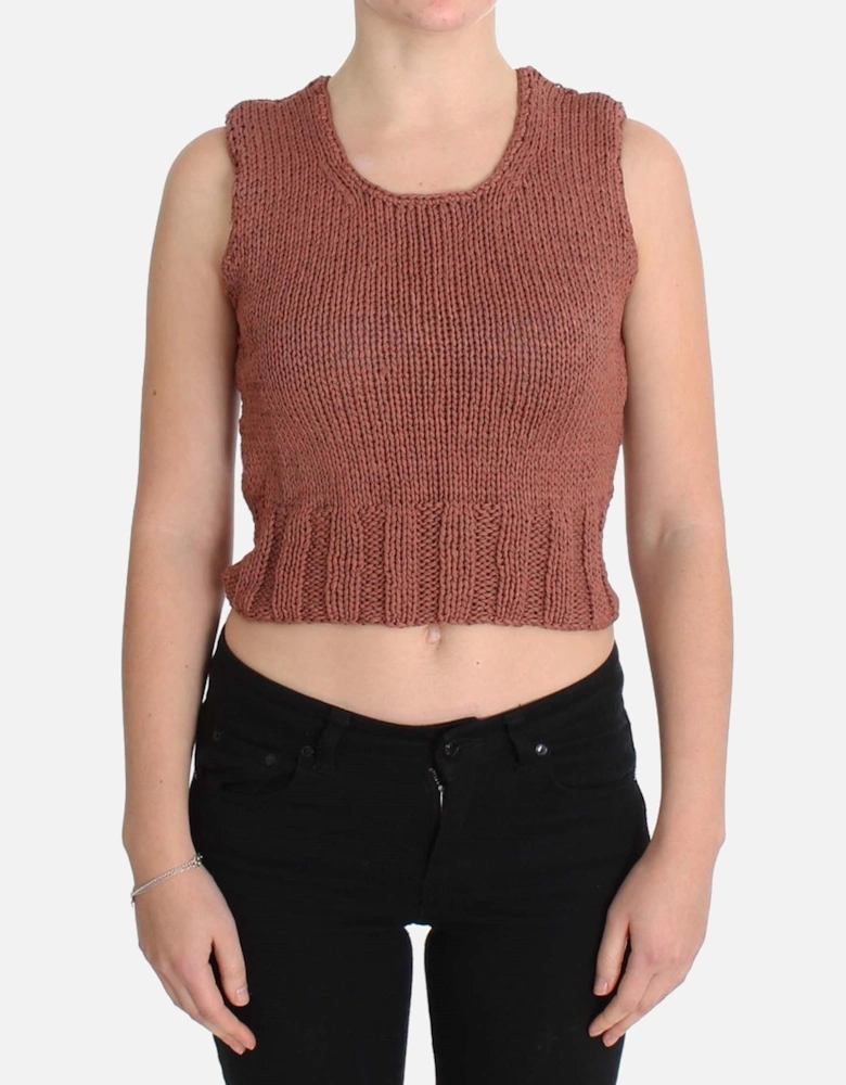 Knitted Cotton Blend Sleeveless Vest Sweater Women - Red