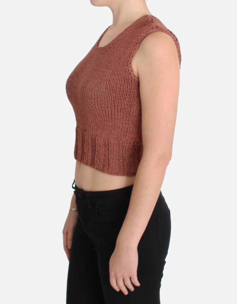 Knitted Cotton Blend Sleeveless Vest Sweater Women - Red