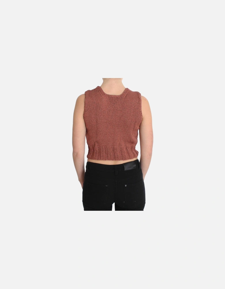 Knitted Cotton Blend Sleeveless Vest Sweater Women - Red