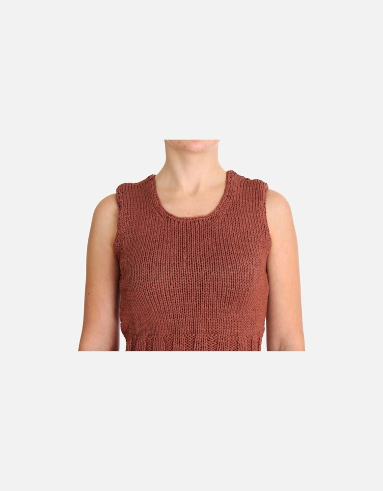 Knitted Cotton Blend Sleeveless Vest Sweater Women - Red