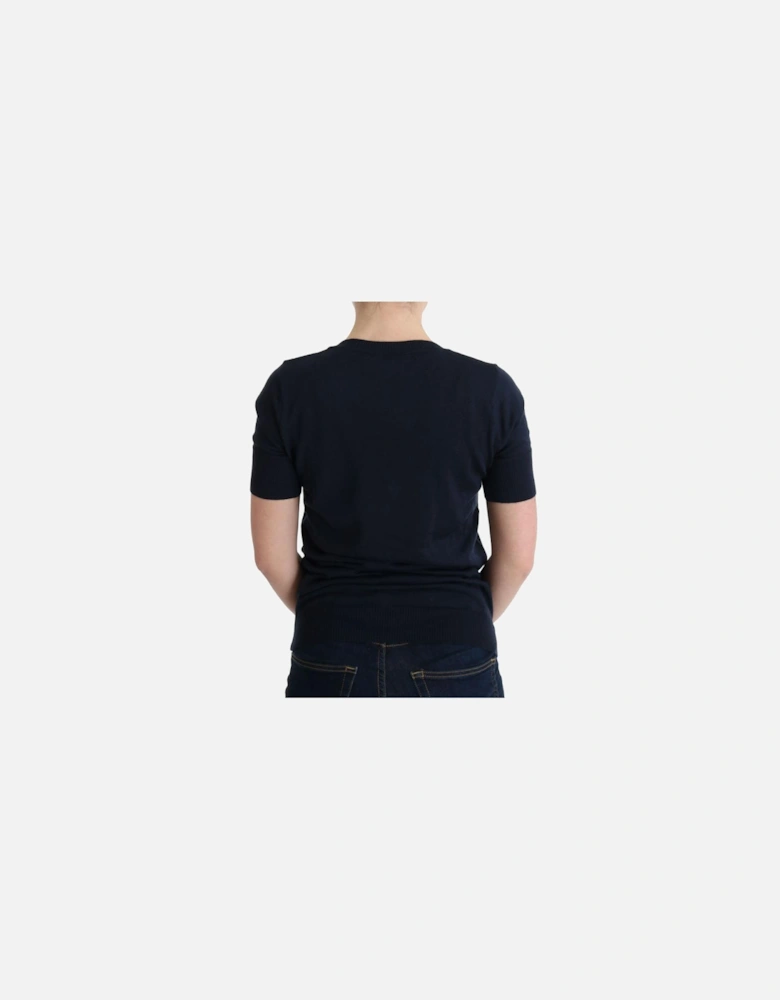100% Lana Wool T-Shirt Top Women - Blue