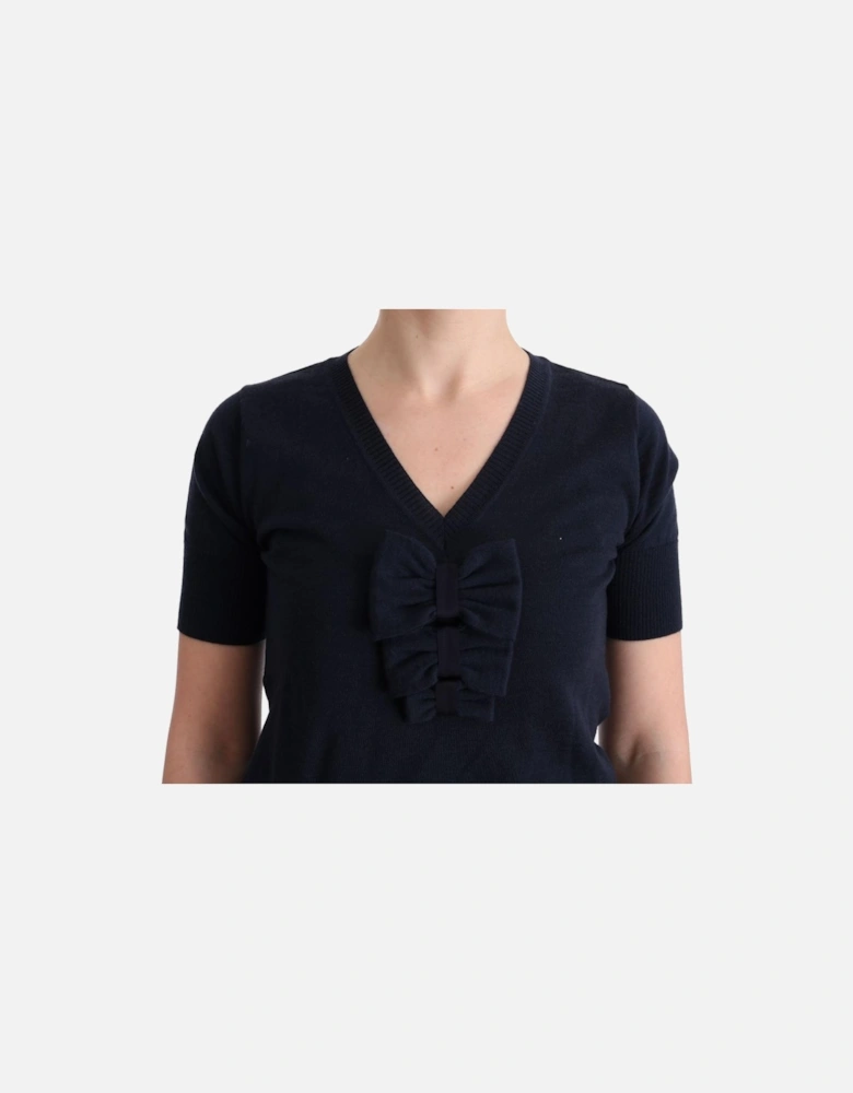 100% Lana Wool T-Shirt Top Women - Blue