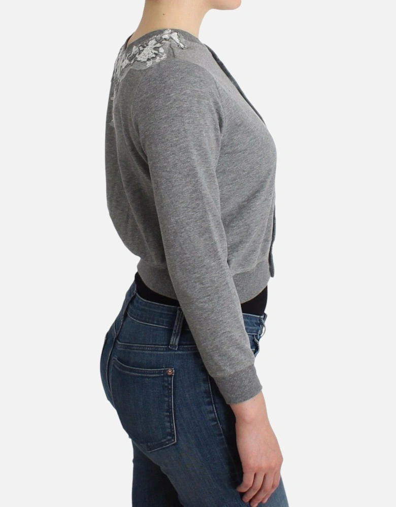 Cropped Cardigan Long Sleeve Knitwear Women - Gray Sweaters